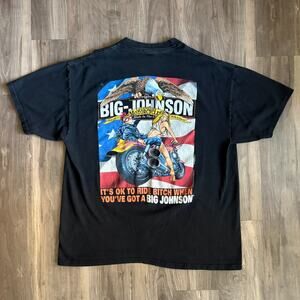 Vintage Big Johnson Motorcycles T-Shirt Men's Size XL Black 1999 Faded Black
